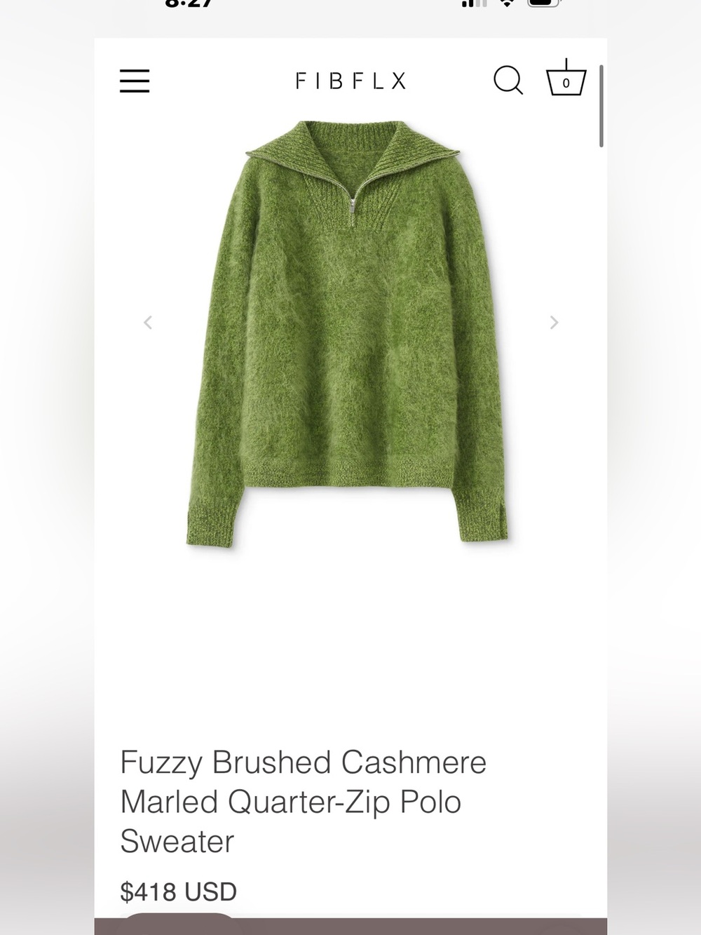Fibflx Fuzzy Brushed Cashmere Marled Quarter-Zip Polo Sweater - Green
